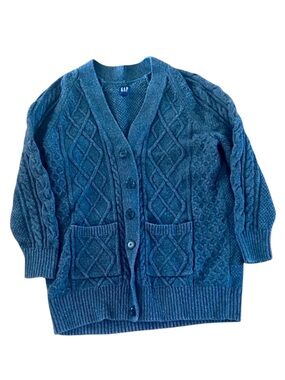 GAP Chunky Cable Knit Cardigan Gray Oversized Grandpa Cozy Fisherman Sweater XS